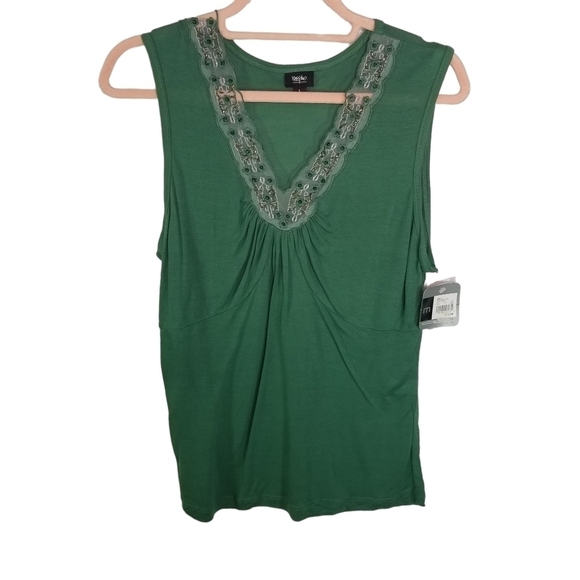 Vtg 90s y2k grunge green beaded sleeveless top new - Picture 1 of 8